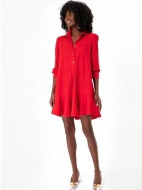 Women’s Red Shirt Dress - Casual Button-Down Swing Dress